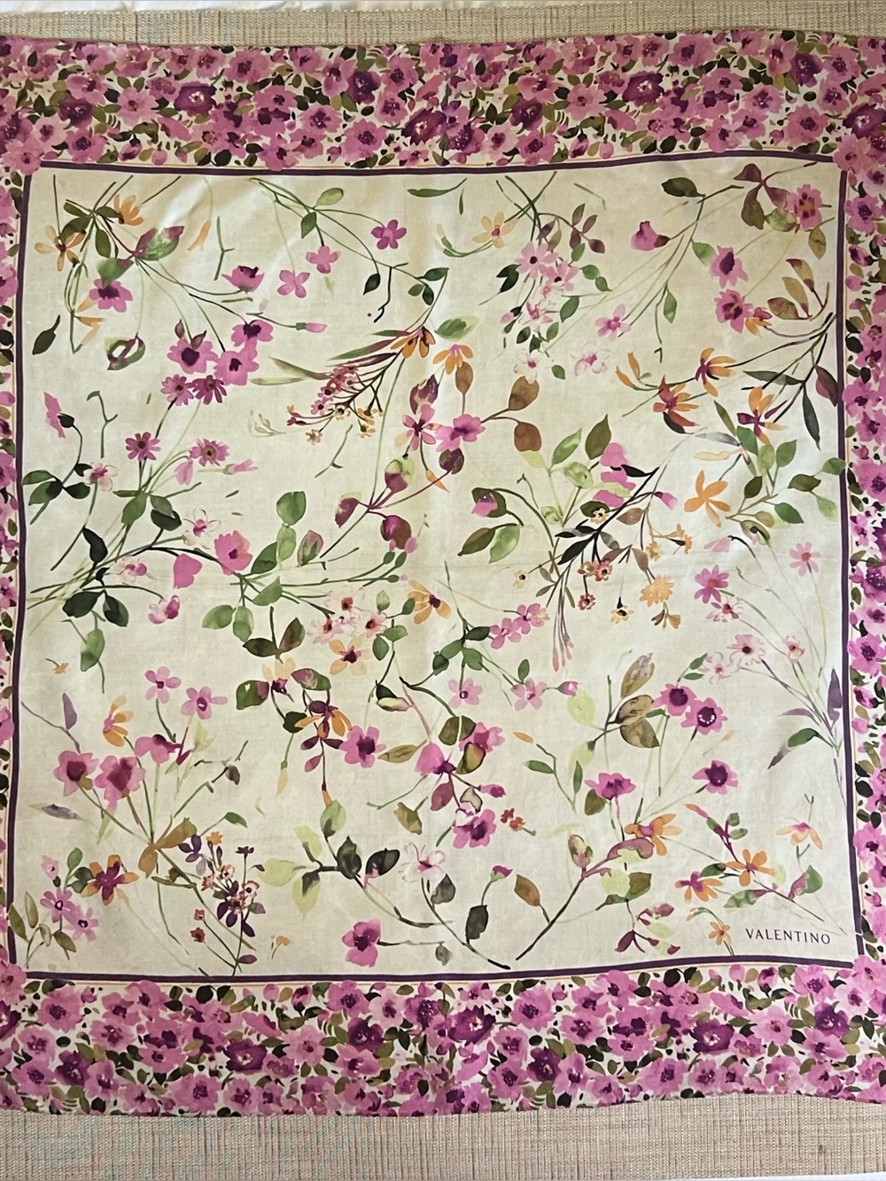 Vintage Valentino 100% Silk Floral Scarf - Made in Italy